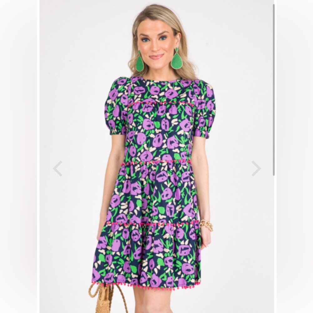 THML ruffle floral pom Pom dress. Size M